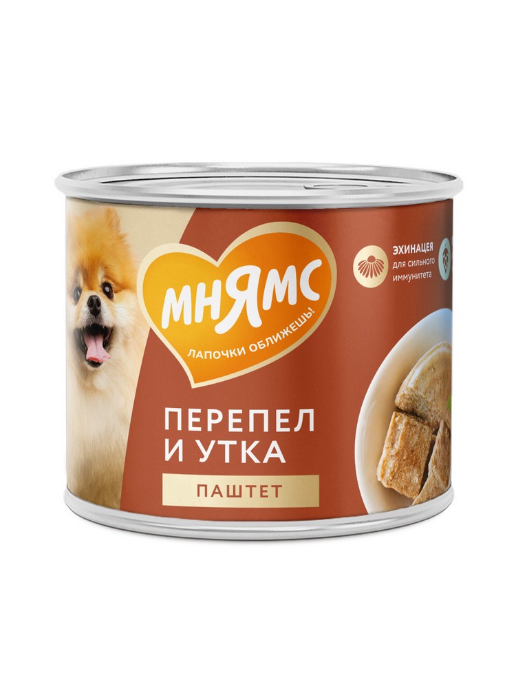 картинка Мнямс консервы для собак Паштет из Утки - Перепелки «СИЛЬНЫЙ ИММУНИТЕТ» 200 г
