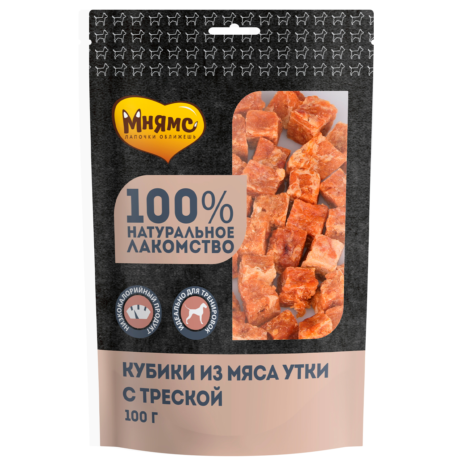 картинка Мнямс лакомство для собак кубики из мяса утки c треской 100 г