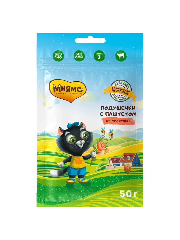 картинка Лакомства Кот Федор Хрустящие подушечки Телятина 50г