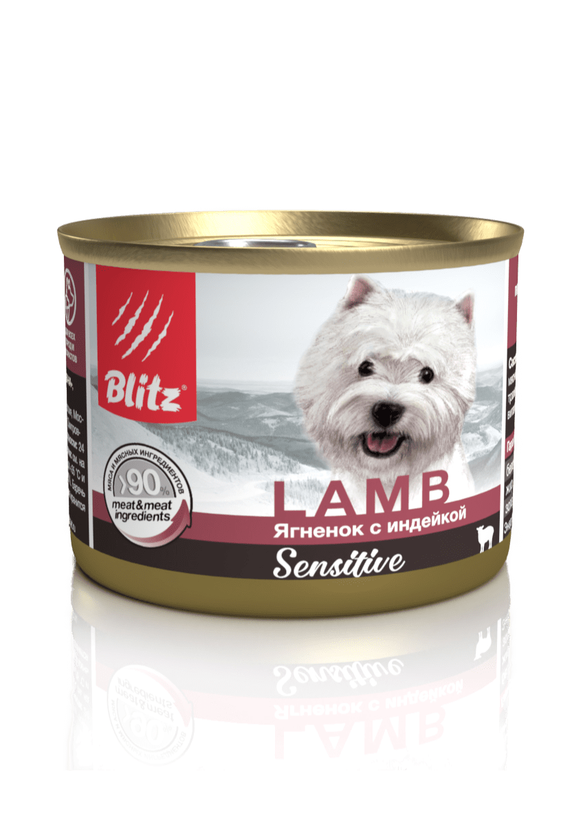 картинка Консервы Blitz Sensitive «Ягнёнок с индейкой» 200 гр Собака