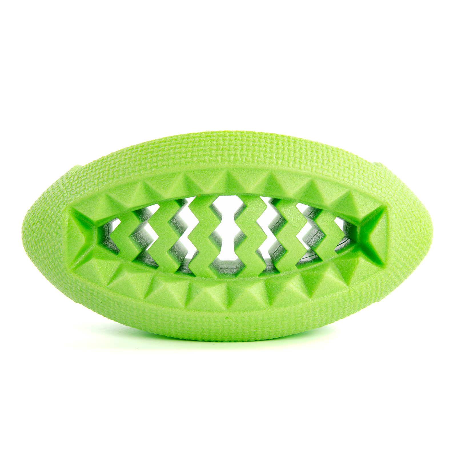 картинка EliteDog Игрушка для собак резиновая "Мяч регби рифлёный", зелёная, 13х7.5х7.5см