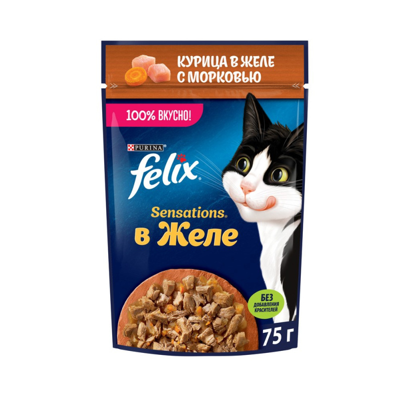 картинка Паучи Felix Sensations Желе Курица Морковь 75г
