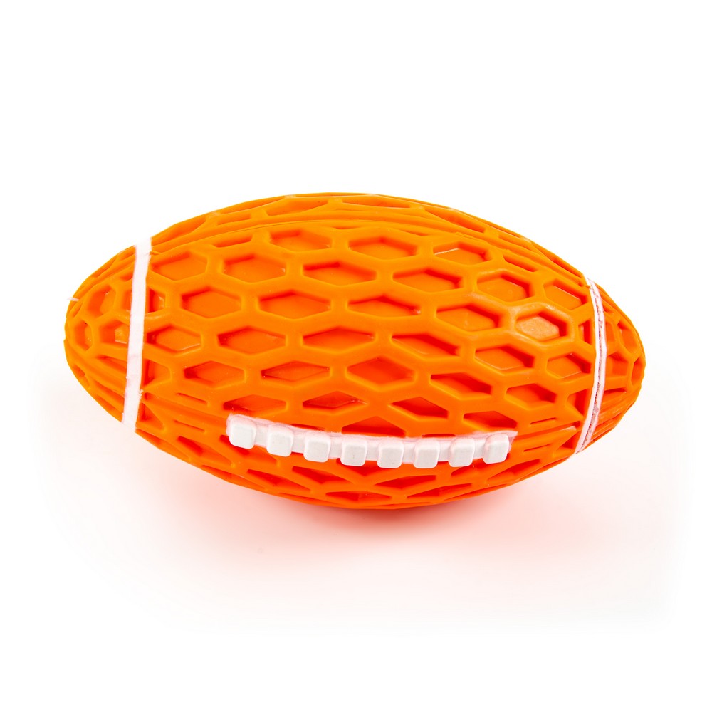 картинка SkyRus Игрушка для собак резиновая "Мяч регби с сотами", оранжевая, 14.5x8.2x7.9см 