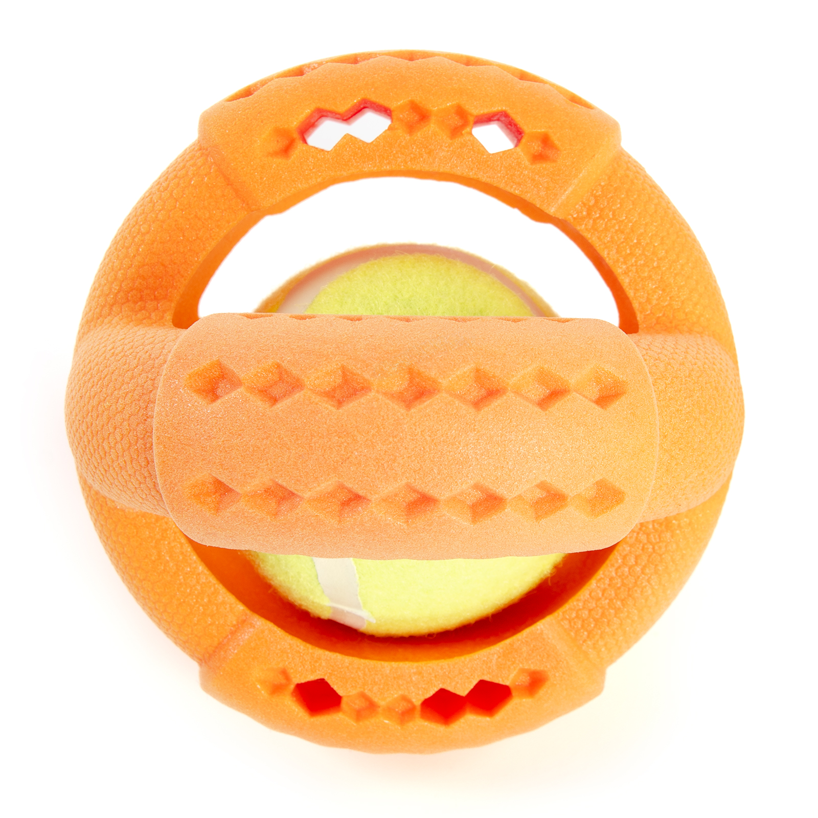 картинка EliteDog Игрушка для собак резиновая "Двойной теннисный мяч", зелёно-оранжевая, L, 11.2х11.2х10.7см
