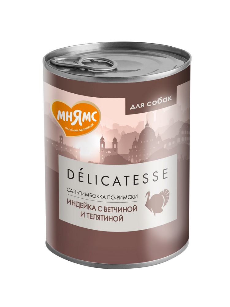 картинка Мнямс консервы для собак "Сальтимбокка по-римски" (индейка с ветчиной и телятиной) 400 г