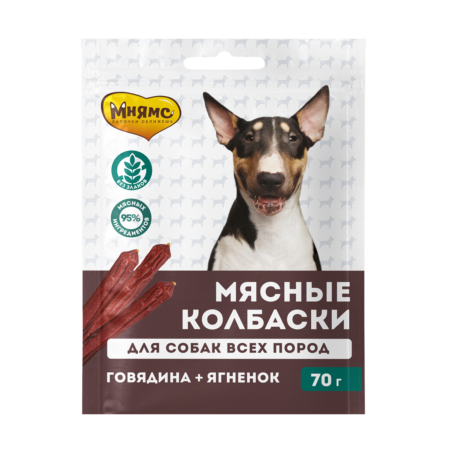 картинка Лакомство Мнямс для собак «мясные колбаски» с говядиной и ягненком 70г