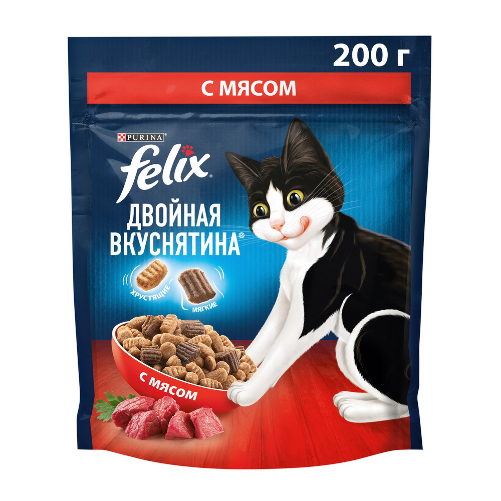 картинка Сухой корм Felix Двойная вкуснятина с Мясом, 0,2 кг картинка Сухой корм Felix Двойная вкуснятина с Мясом, 0,2 кг