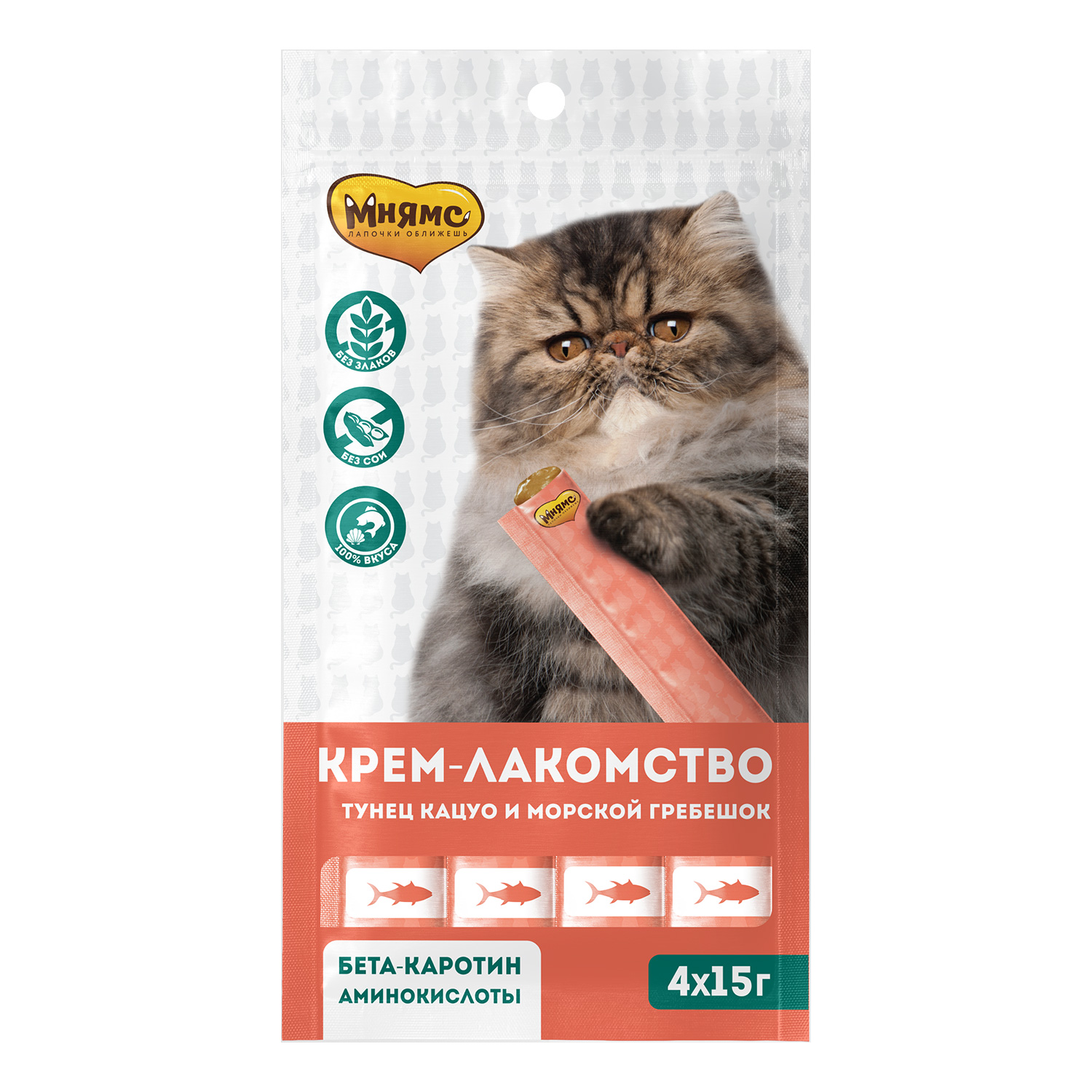 картинка Крем - Лакомства Мнямс для кошек Тунец кацуо и Морской гребещок 4*15г
