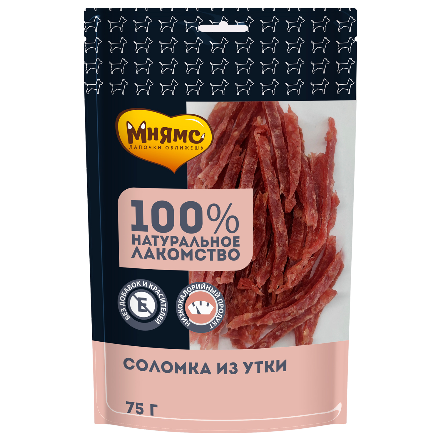 картинка Мнямс лакомство для собак Соломка из утки 75г