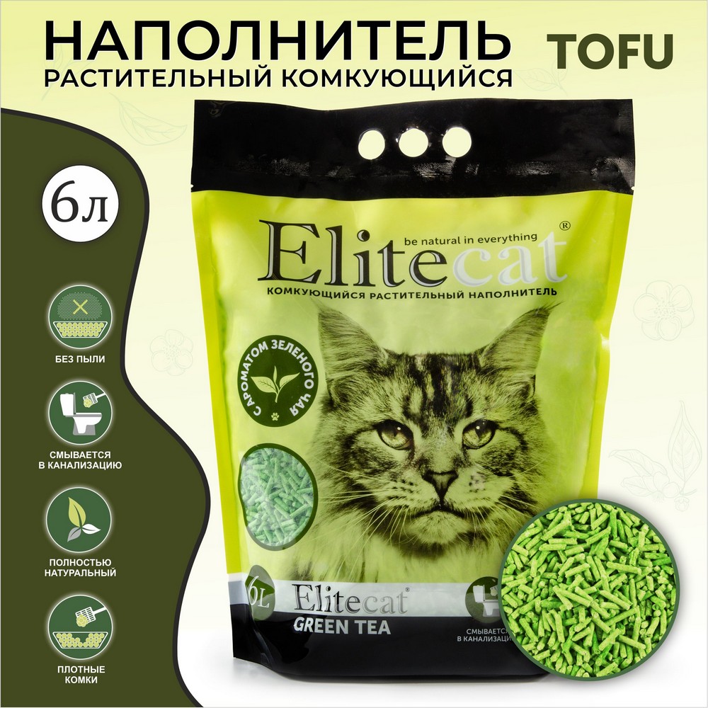 картинка ELITECAT Наполнитель тофу "Tofu Green Tea", 6л / 2.7кг картинка ELITECAT Наполнитель тофу "Tofu Green Tea", 6л / 2.7кг