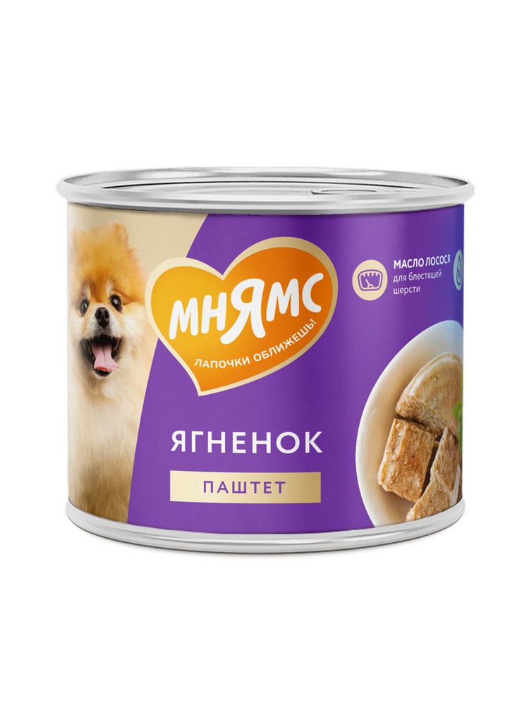 картинка Мнямс консервы для собак Паштет из Ягненка «КРАСИВАЯ ШЕРСТЬ» 200 г