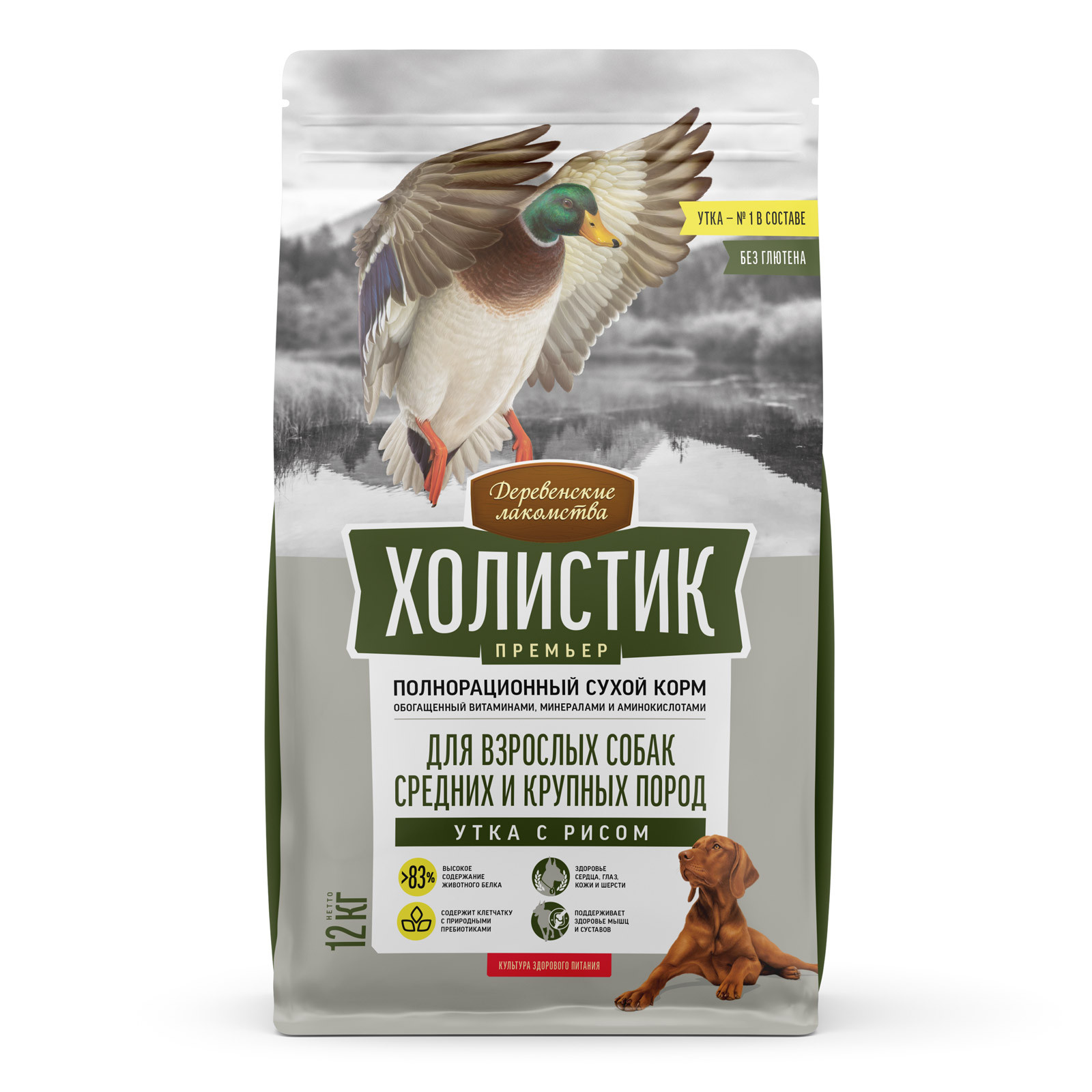 картинка Деревенские лакомства Холистик Премьер, для собак сред. и круп. «Утка с рисом»,12кг