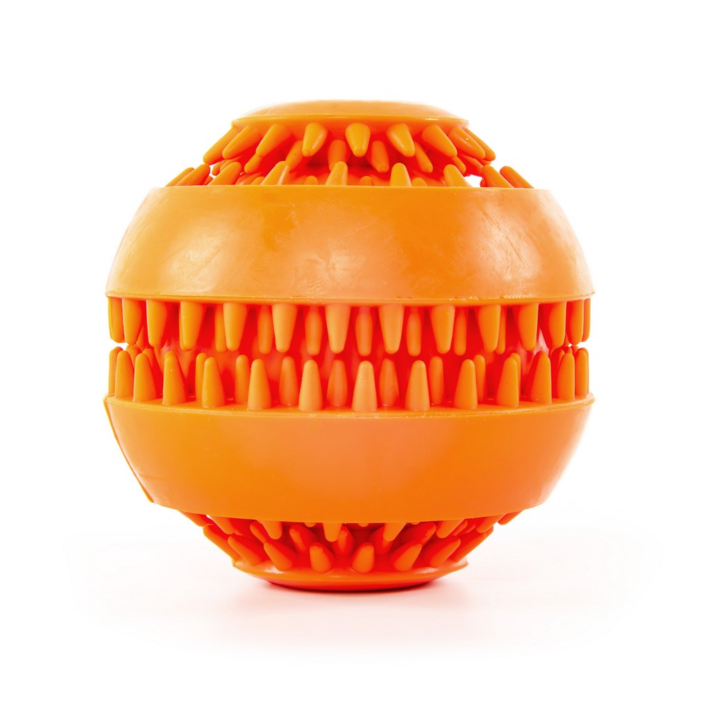 картинка SkyRus Игрушка для собак резиновая "Мяч для лакомств", оранжевая, 7.6см 