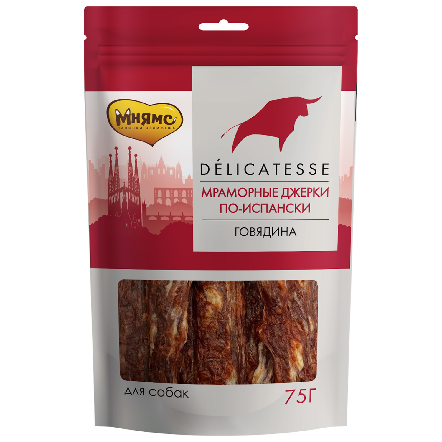 картинка Лакомство Мнямс "Мраморные джерки по-испански" для собак 75 г