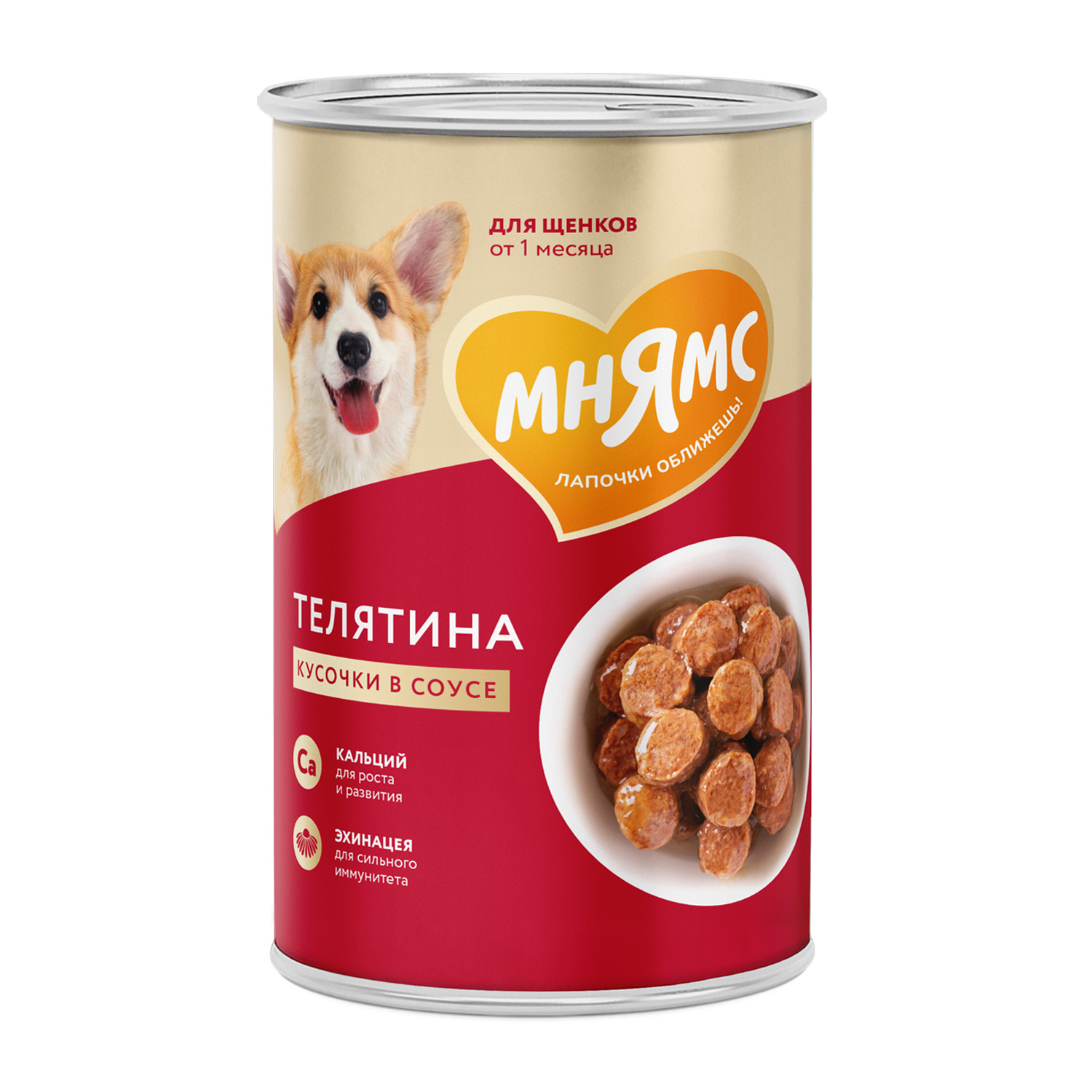 картинка Мнямс консервы для щенков Кусочки в соусе с телятиной «ПРАВИЛЬНОЕ РАЗВИТИЕ» 400 г