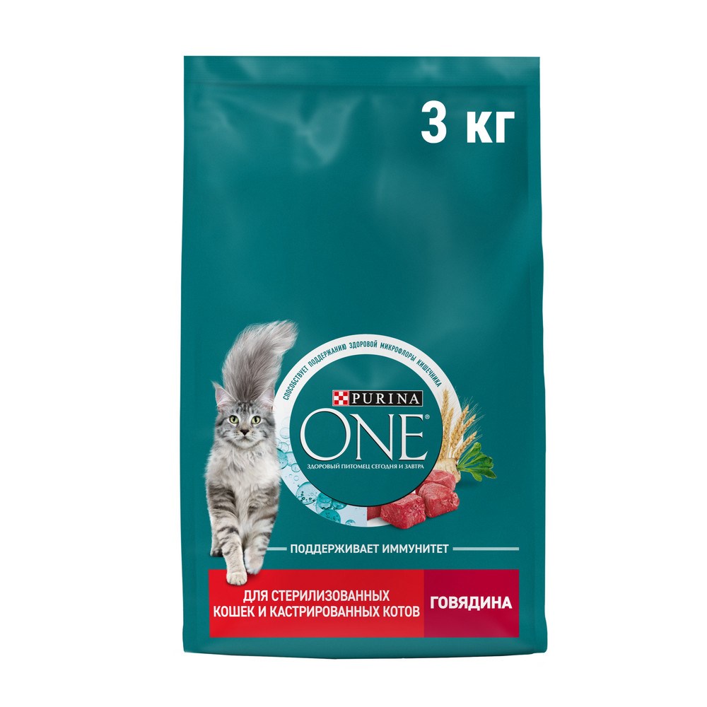 картинка Purina One Cat для стерелизованных Говядина 3 кг картинка Purina One Cat для стерелизованных Говядина 3 кг