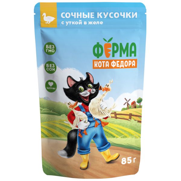 картинка Паучи Ферма кота Фёдора сочные кусочки в желе для кошек с Уткой 85г